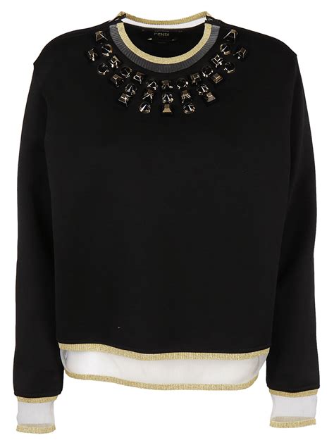 fendi womens silk-lined embellished sweatshirt 40 black|Fendi Sweaters and pullovers for Women .